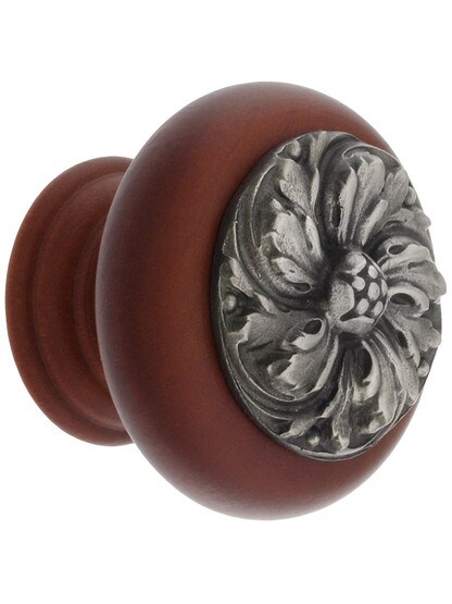 1 1/2 inch Diameter Chrysanthemum Knob in Cherry/Antique Pewter.